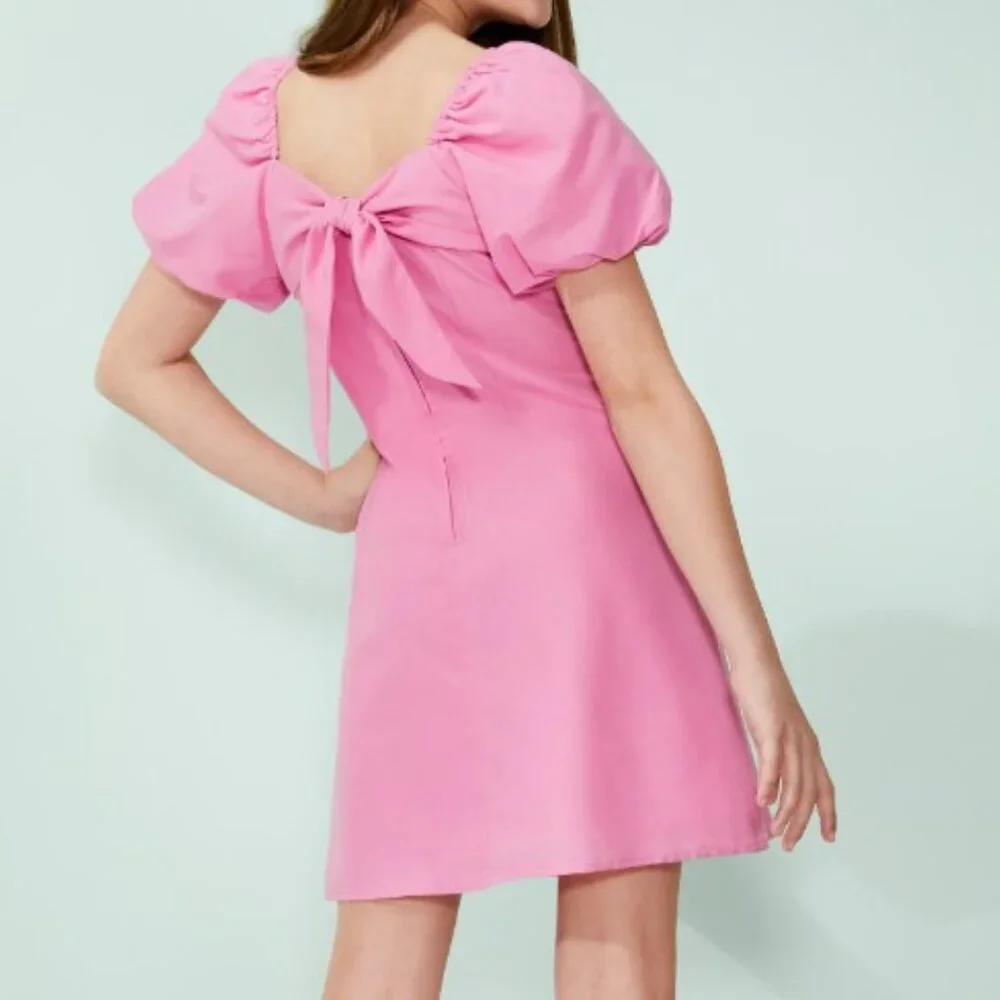 Girls Size 14 GB Girls Pink Puff-Sleeve Empire Waist Dress, Like New - Picture 4 of 10